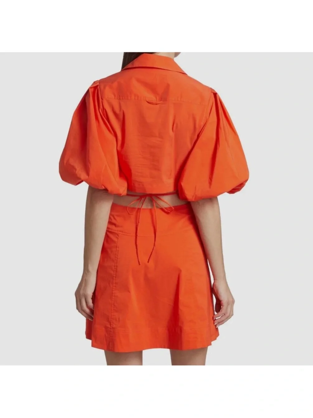 Jonathan Simkhai Aulora Cut‎ Out Mini Orange Puff-Sleeve Mini Dress Womens XS
